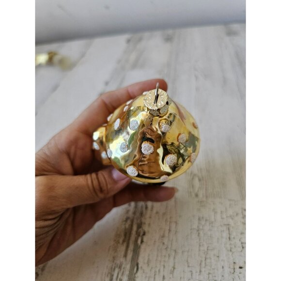 Vintage glass mushroom ornament yellow spotted Xmas tree fungi - Picture 5 of 8